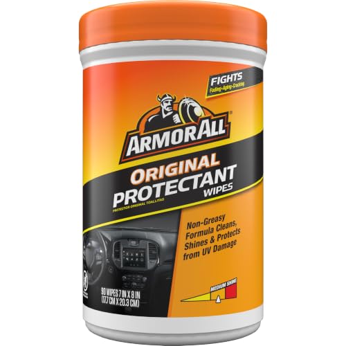 Armor All Car Interior Original Protectant Wipes, 90 Count, UV Protectant | Car cleaner wipes for vinyl, rubber, plastic, trim, and dashboards with a non-greasy, streak-free medium shine