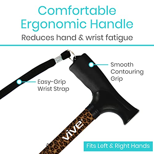 Vive Folding Cane - Foldable Walking Cane for Men, Women - Fold-up, Collapsible, Lightweight, Adjustable, Portable Hand Walking Stick - Balancing Mobility Aid - Sleek, Comfortable - color: Leopard