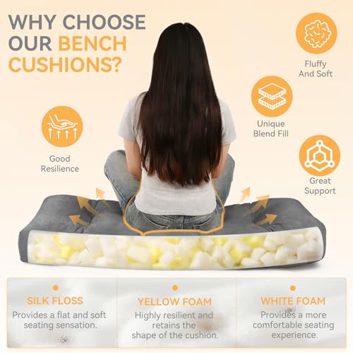 ROFIELTY Bench Cushion 42 Inch, Non-Slip Tufted Bench Cushion for Indoor Furniture for Bay Window, Entryway Bench, Piano Seat (Chenille-Gray, 42x16x4) - color: Chenille-gray, size: 42x16x4