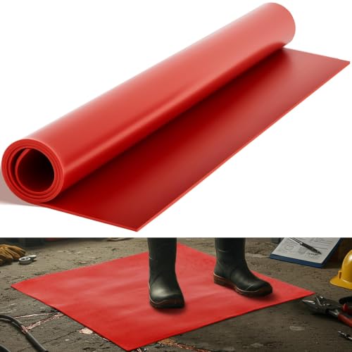1 Pcs 20" x 20" Insulated Rubber Mat, 1000v High Voltage Insulation Blanket Electrical Safety Rubber Mat Non Conductive Dielectric Mats for Electricians Industrial Workspaces, Red - color: Red, size: 20" X 20" X 0.06"