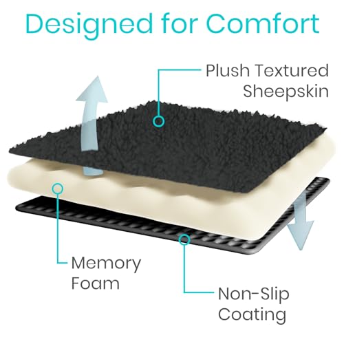 Vive Mobility Knee Scooter Pad Cover - Soft Plush Adult Sheepskin Memory Foam Cushion, Walker Accessory for Knee Roller, Padded Accessories Leg Cart Improves Comfort with Injury, Universal Fit (Black) - color: Black