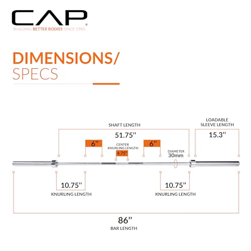 CAP Olympic Barbell, 7ft Strength Training Weight Bar, Multiple Options - color: Chrome, style: Classic
