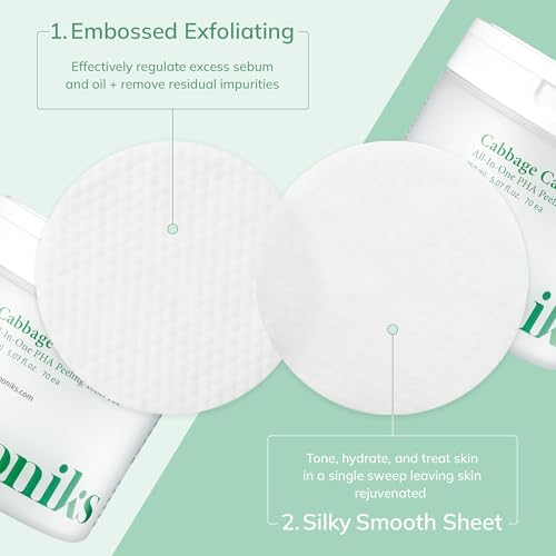 keenoniks Cooling & Pore Care Toner Pads – Redness Relief + Gentle Peeling with Cabbage Extract & PHA – Korean Skincare - 70 Pads (5.07 oz) - color: Green