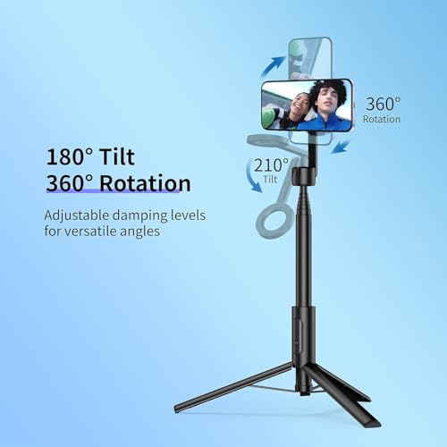 Magnetic Phone Tripod for iPhone 54" Automatic Pop-up Selfie Stick | Tripod Stand with Remote and Metal Ring for Cell Phone Video Recording/Photography/Vlogging (Balck) - color: Black, size: 54in