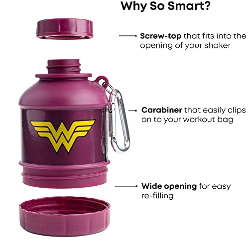 Smartshake Justice League Protein Powder Storage Container 50g Protein Shaker Bottle Funnel 110ml BPA, DC Comics Protein Shakes Bottle Storage for Women - Wonder Woman - color: Wonder Woman