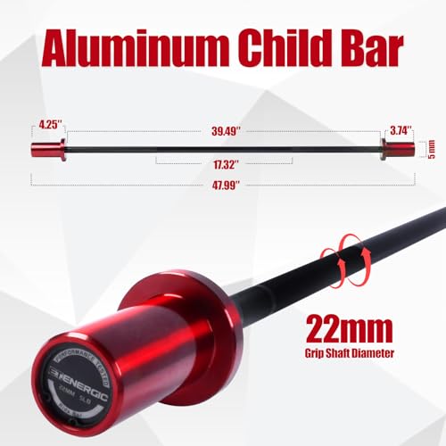 Kids Barbell 5LB Mini Barbell Bar 4ft for Beginner Women & Kids Weighted Bar, Compatible with 2-Inch Weight Plates, for Strength Training Gym Weight Lifting - color: Black&Red