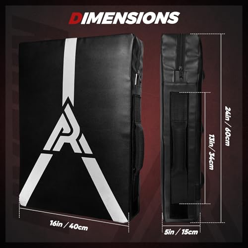 Martial Arts Kicking Shields Pad for Muay Thai, Taekwondo, Football, Basketball Training - Denser Foam, Longlasting PU Leather Kick Shield - style: 16x24in Black Pro