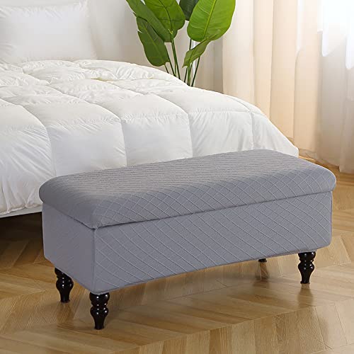 ANWUCHEN Rectangle Ottoman Cover - Stretch Storage Ottoman Covers with Elastic Bands Ties, Gray Medium - color: Grey, size: 35"D x 16"W x 15"H