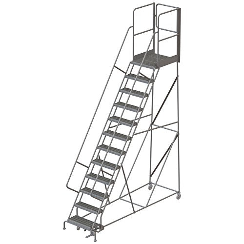 Tri-Arc RWSR112242-XR 12-Step Gateway Rear-Exit Steel Rolling Ladder with 30" Deep Top Platform, Grip Strut Tread with Handrails, 24" Wide Steps - size: 12-Step, style: Grip Strut Tread
