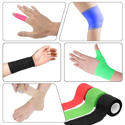 Twavang6 Pack 2 Inches Self Adhesive Bandage Wrap | Breathable Cohesive Bandage Elastic Tape for Pets, Athletic, Sports, Wrist, Knee, Ankle(5 Yards Per Roll, Black) - color: Black, size: 2 Inch