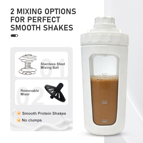 26oz Glass Protein Shaker Bottle, Stainless Steel Mixing Ball & Silicone Sleeve, Odorless, Leak-Proof, BPA-Free, Ideal for Smoothies & Workout Drinks(Frost White) - color: Frost White