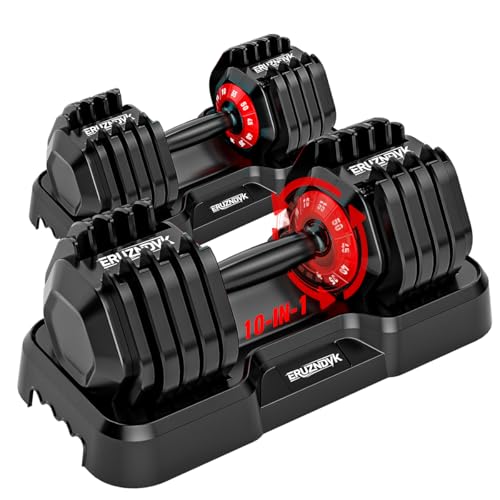 25/55lb Pair Adjustable Dumbbell Set, Adjustable Dumbbells Set of 2, 5 in 1/10 in 1 Free Weights Dumbbells Set with Anti-Slip Texture Handle, Weight Set For Home Gym Suit both Men and Women - color: Pro-10Weights-55LBS
