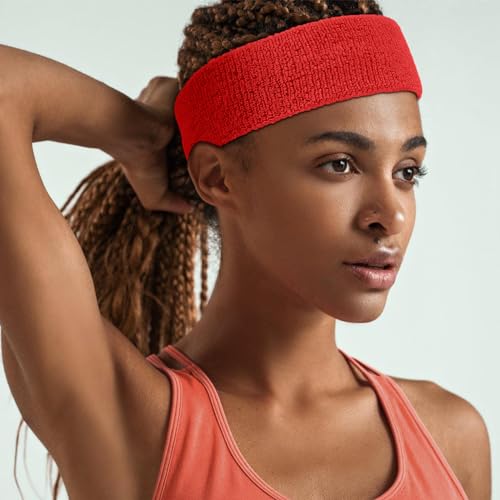 30 Pcs Sweatbands Wristbands Set Absorbent Terry Cloth Headbands Wristbands Neon Color Striped 80s Athletic Sweatbands for Sports Gym Exercise - color: red-1