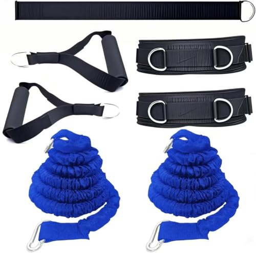 Resistance Speed Training Set, 8pcs Exercise Explosive Force Bounce Physical Equipment Double Rope Improve Agility Power Strength for Jumping Basketball Tennis Football Volleyball - color: Blue-6.6ft