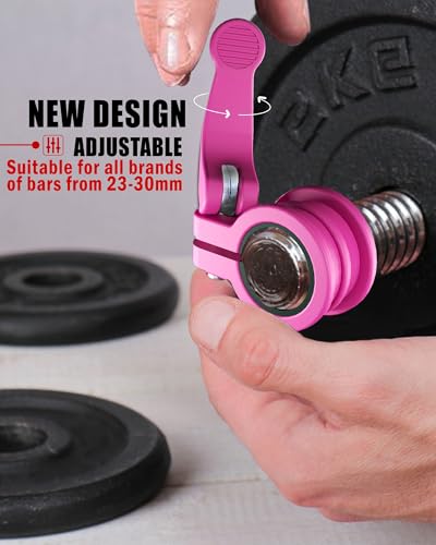 Mini Barbell Clips 1 inch I Multi-Size Adjustable Barbell Collar I 1 inch Barbell ClampsIQuick Release Weight Clips Pair of Locking for Dumbbell Bar - color: Rose