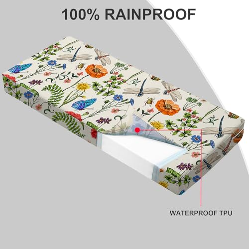 All Smiles Outdoor Waterproof Bench Cushion 48 x 18 x 3 Inch with Ties | Water-repellent floral patio cushion Waterproof for porch swings, garden benches, yard, deck, and farmhouse outdoor seating - size: 48x18x3 Inch