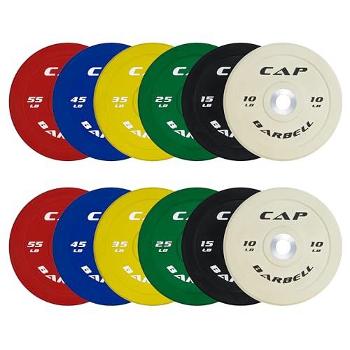 CAP 2-inch Olympic Bumper Plate Weight Set | 100-370 lbs | Multiple Colors | Storage Rack Optional - size: 370 lb - Set, style: COMPETITION