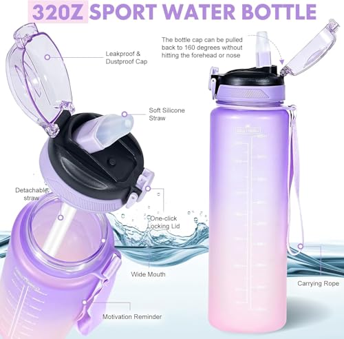 Water Bottle with Straw 1L,Boys Water Bottles with Straw 1 Litre,Waterbottle Leak-Proof Sports Water Bottle,Plastic Drinks Bottles Toxin Free，Bpa-Free (Purple) - color: 06-Purple