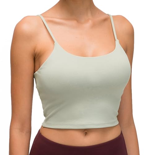Lemedy Women Padded Sports Bra Yoga Tank Top | Light Support, Longline, Fitness Workout Running Shirts, Removable Pads, Spaghetti Straps, for Women - color: Jasmine Green, size: Large