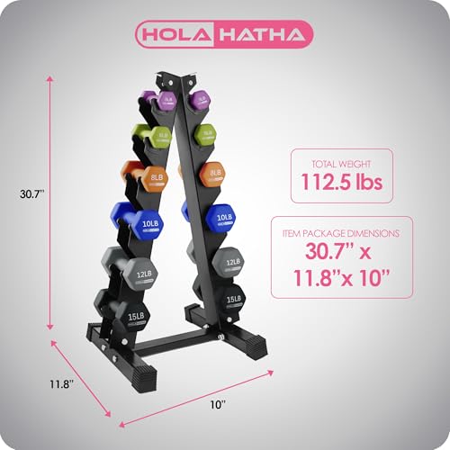 HolaHatha 1, 2 and 3 lb Neoprene Dumbbell Strength Training Weight Set with Rack - color: Multicolor, size: 106 LB