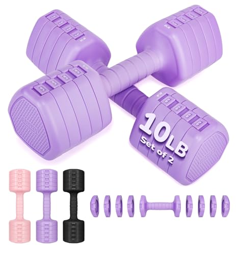 Adjustable Dumbbell Set of 2, 10LB 20LB 30LB Weight Set | Hand Weights for Women Men, Dumbbells for Home Gym Outdoor Exercise & Muscle Toning Weight Loss Rehab Strength Training - color: Purple, style: 20 lb, Pair-Rubber Handle