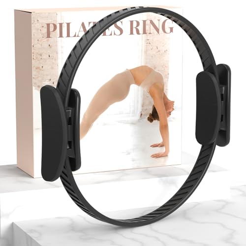 JKSHMYT Pilates Ring Fitness Circle for Women, Pilates Equipment – 14.5" Home Magic Exercise Workout, Better me Pilates Essentials Starter Set for Beginners Toning Inner Thighs, Arms and Core - color: Dark