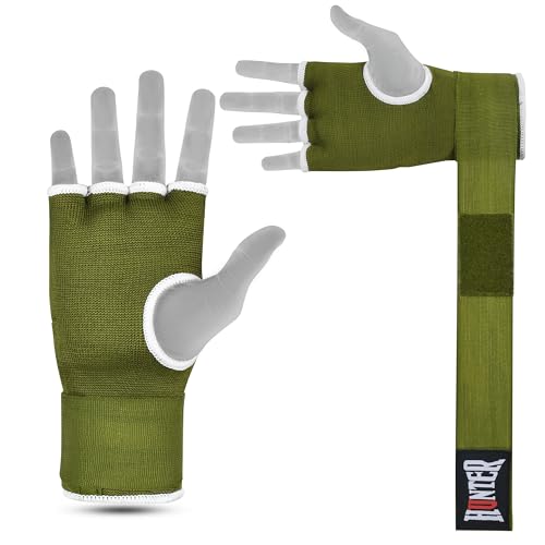 HUNTER Gel Boxing Hand Wraps for Men & Women, Quick Inner Gloves with Wrist Support for MMA, Muay Thai, Kickboxing & Martial Arts Training, Knuckle Protection (Pair) - color: Green, size: Large-X-Large