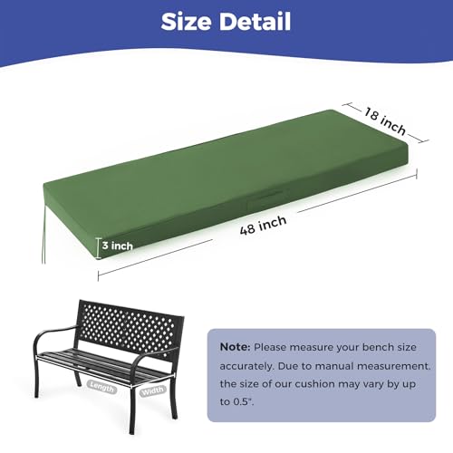 IPYNBAP Outdoor Bench Cushions for Outdoor Furniture, 48x18x3 Inch, Waterproof Bench Pillow, Fade Resistant Long Bench Seat Pads for Garden, Indoor, Porch Swing, Army Green - color: Army Green, size: 48×18×3 Inch
