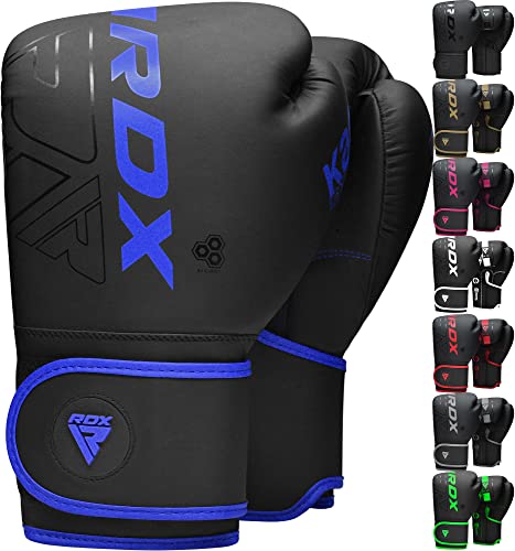 RDX Kids Boxing Gloves Sparring and Muay Thai Maya Hide Leather, Kara Patent Pending Junior Training Mitt for Kickboxing, Punching Bag, Focus Pads, MMA, Thai Pad, Double End Ball Punching Gloves - color: BLUE, size: 6OZ