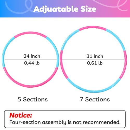 Liberry Kids Exercise Hoop, Detachable Fitness Rings for Workout, Adjustable Plastic Hoop for Home, Gym, Dance, Sport Toy Gift in Blue, Pink - size: 3 pack-18 pieces