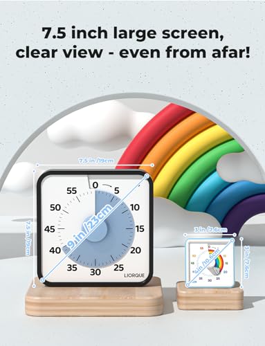 LIORQUE 60 Minute Visual Timer for Kids and Adults, Non-Ticking 7.5 Inch Large Visual Countdown Timers for Classroom Desk Countdown Clock with Magnetic Backing, Kids Pomodoro Timer Clock - color: Blue