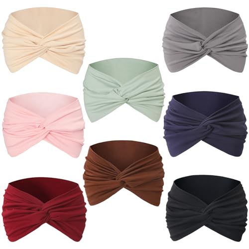 8 Pcs Stretchy Headbands for Women, Absorbed Sport Headband Soft Twist Knotted Hairbands for Daily Life Yoga Workout(Widen) - color: Colour Series