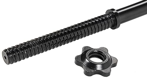 Signature Fitness Standard Threaded Curl Barbell Curl Bar with Collars, 48 inch, Black