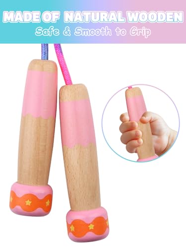 Jump Rope for Kids, Lorvain Adjustable Skipping Rope, Kids Jump Ropes with Wooden Handle for Girls Boys, Weighted Jumping Ropes for Fitness Workout Exercise Outdoor Fun Activity - color: Pink Rainbow-1pc