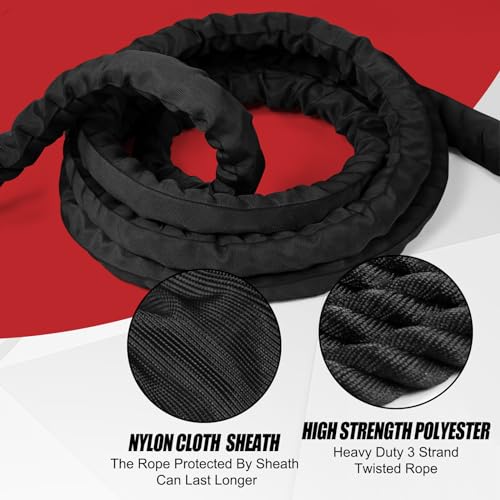 Just.smile Fitness Battle Rope, 30ft Length, 1.5"" Diameter, Battle Rope with Cloth Sleeve-Heavy Ropes for Home Gym and Workout,Power Rope for Fitness, Black Green Blue, JS010001-Z