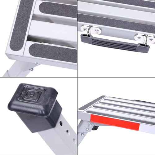 Homeon Wheels RV Step Stool, Adjustable Height Aluminum Folding Platform Step Ladder with Non-Slip Rubber Feet, Heavy Duty RV Steps for Trailer, Truck, Outdoor Use - color: Gray