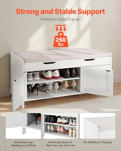 VEVOR Shoe Storage Bench with Padded Cushion & 3 Barn Doors, Entryway Bench with Hidden Storage, 41.3 x 13.8 x 19.8 Inches, for Entryway, Hallway, Living Room, Bedroom - size: 3 Barn Doors