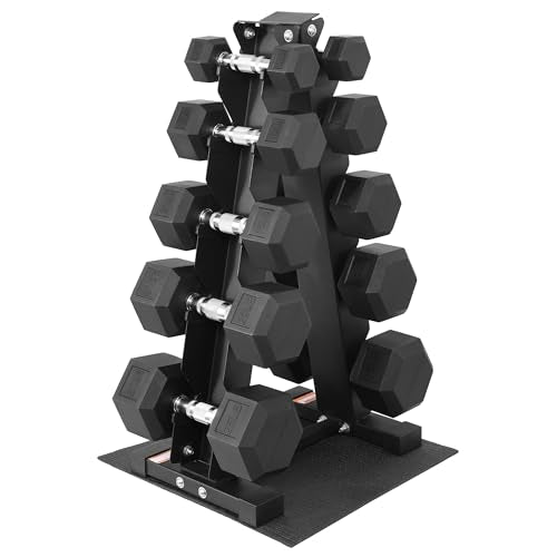 Fitvids Rubber Coated Hex Dumbbell Set with Storage Rack, 100/150/200/550 LB Hand Weight Set with Anti-Slip Grip for Home Gym - size: 150LBS Set