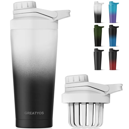 Stainless Steel Shaker Bottle with Noise-Free Design - Patented 24 oz Insulated Metal Shakers Bottles Cup for Protein Mixes and Pre Workout 100% Leak Proof (Day Night) - color: Day Night