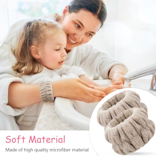 Chuangdi 4 Pairs Wrist Bands for Washing Face Wrist Spa Microfiber Wash Towel Band Scrunchies Absorbent Wristbands Sweatband for Women Prevent Liquid from Spilling(Khaki, Beige) - color: Khaki, Beige
