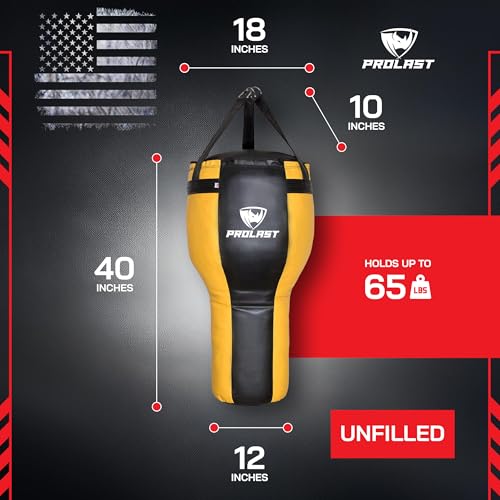 Angle Heavy Punching Bag for Adults, Hook and Uppercut, Boxing, MMA, Martial Arts, Muay Thai, 65 lbs, Rhino Logo - color: Black / Yellow, style: Unfilled