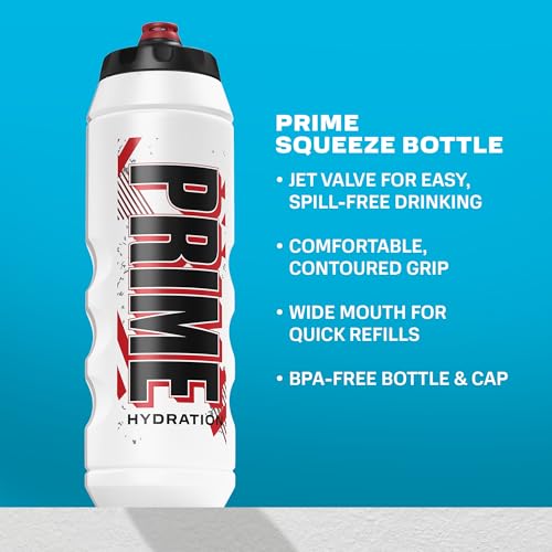 PRIME 32 oz Red & Black Graphic Squeeze Sports Water Bottle, BPA Free, Dishwasher Safe, Easy-Grip Ergonomic Leakproof Design, Fast Hydration for Gym, Cycling, Running - color: Red Black