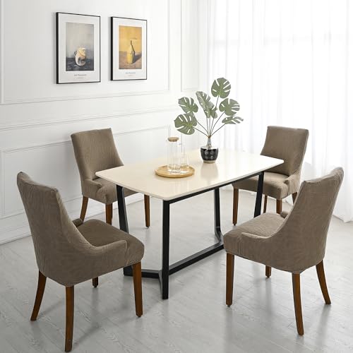 Wingback Chair Cover Waterproof,Stretch Jacquard Slipcover(Sand,4PCS) | Instant room refresh with easy cleanup, dependable mess protection, and a neat tailored look for family spaces. - color: Sand