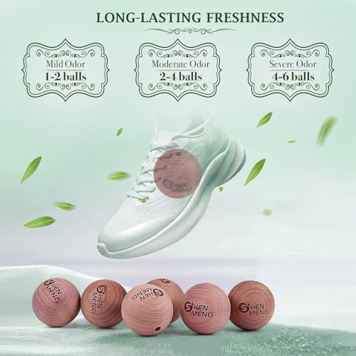 Shoe Deodorizer Balls, Sneaker Balls with Natural Woody Scent, 6pcs Odor-Fighting Shoe Freshener Balls, Odor Eliminators for Boots, Gym Bag, Closet, Locker, Hamper, Drawer