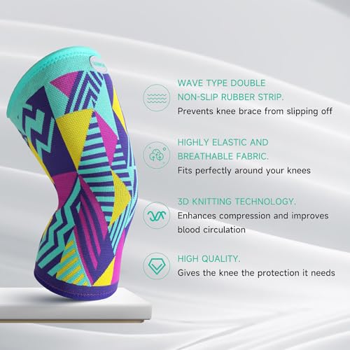 Sport Knee Brace for Women & Men - Knee Compression Sleeve for Running Knee Pain, Workout Sports Brace for dancing, Basketball, Fitness, Hiking(Wave Graphics, M, 2 Pack) - size: Medium, style: Wave Graphics