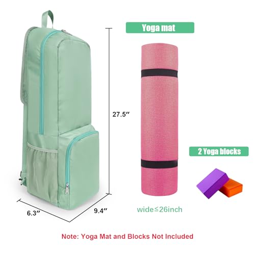 Yoga Mat Bag Carrier Side Mesh Zipper Pocket Exterior Wet Compartment Lightweight Waterproof Yoga Bag for Mat - color: Green
