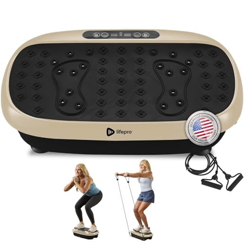 Lifepro HexaPlate Lite Vibration Plate Exercise Machine — Magnetic Acupoints, 99 Speeds & 10 Presets Vibration Platform Machine with Resistance Bands — Vibrating Plate for Lymphatic Drainage & Toning - color: Light Gold