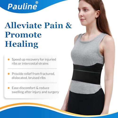 Pauline Broken Rib Brace for Women - Compression Chest Binder for Cracked Ribs Support & Chest Pain Relief - Rib Belt for Bruised Rib Cage (Black, Fits 30”-45”) - size: M, style: Women BK