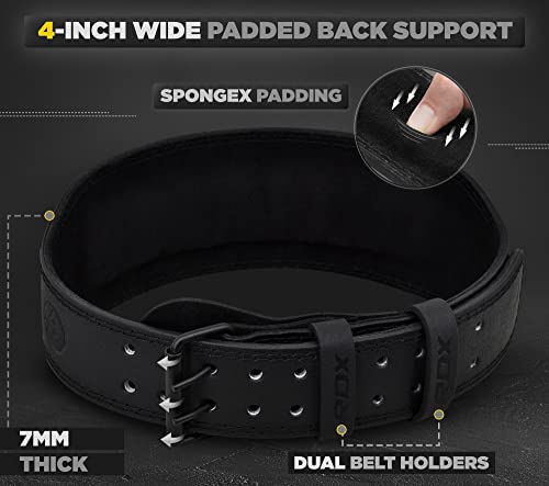 RDX Weight Lifting Belt Gym Fitness, Cowhide Leather, 4” 6” Padded Lumbar Back Support, 10 Adjustable Holes, Weightlifting Powerlifting Bodybuilding Deadlift Squat Workout Strength Training, Men Women - color: Black 4 Inch, size: M Fits 23 to 28 Inches