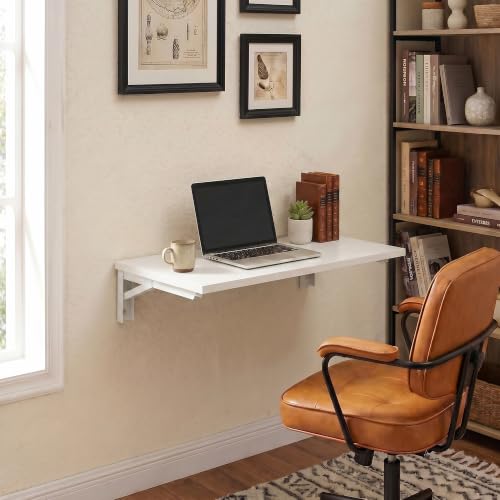 Need Small Fold Down Table Wall Mounted Heavy Duty Small Folding Wall Table Length 30 inches Width 20 inches Perfect Addition to Laundry Room/Home Bar/Kitchen & Dining Room AC15DW(7650) - color: White Desktop & White Folding Shelf Brackets, size: L30" * W